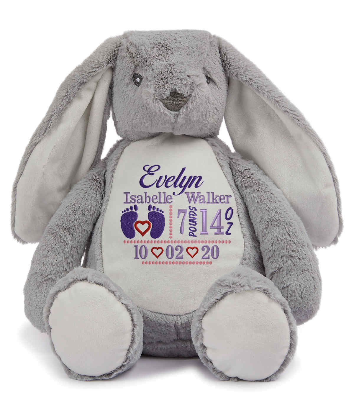 Personalised Grey Bunny - Embroidered Birth Design