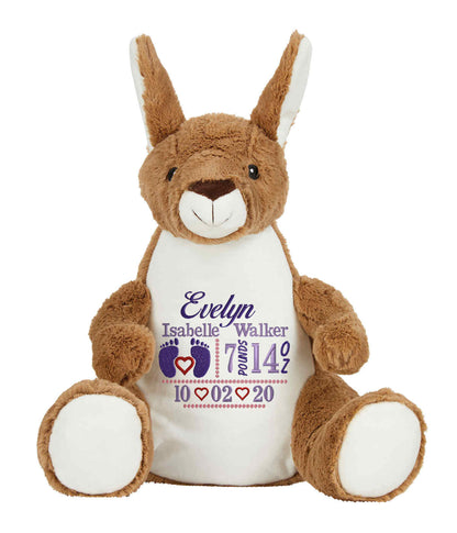 Personalised Light Brown Kangaroo - Embroidered Birth Design