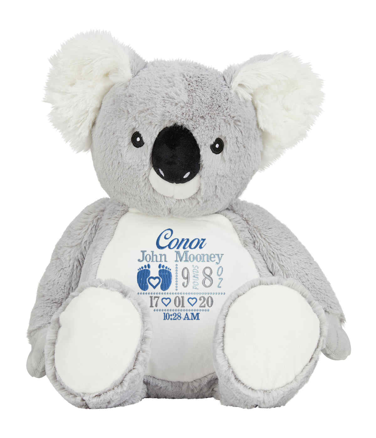 Personalised Grey Koala Bear - Embroidered Birth Design