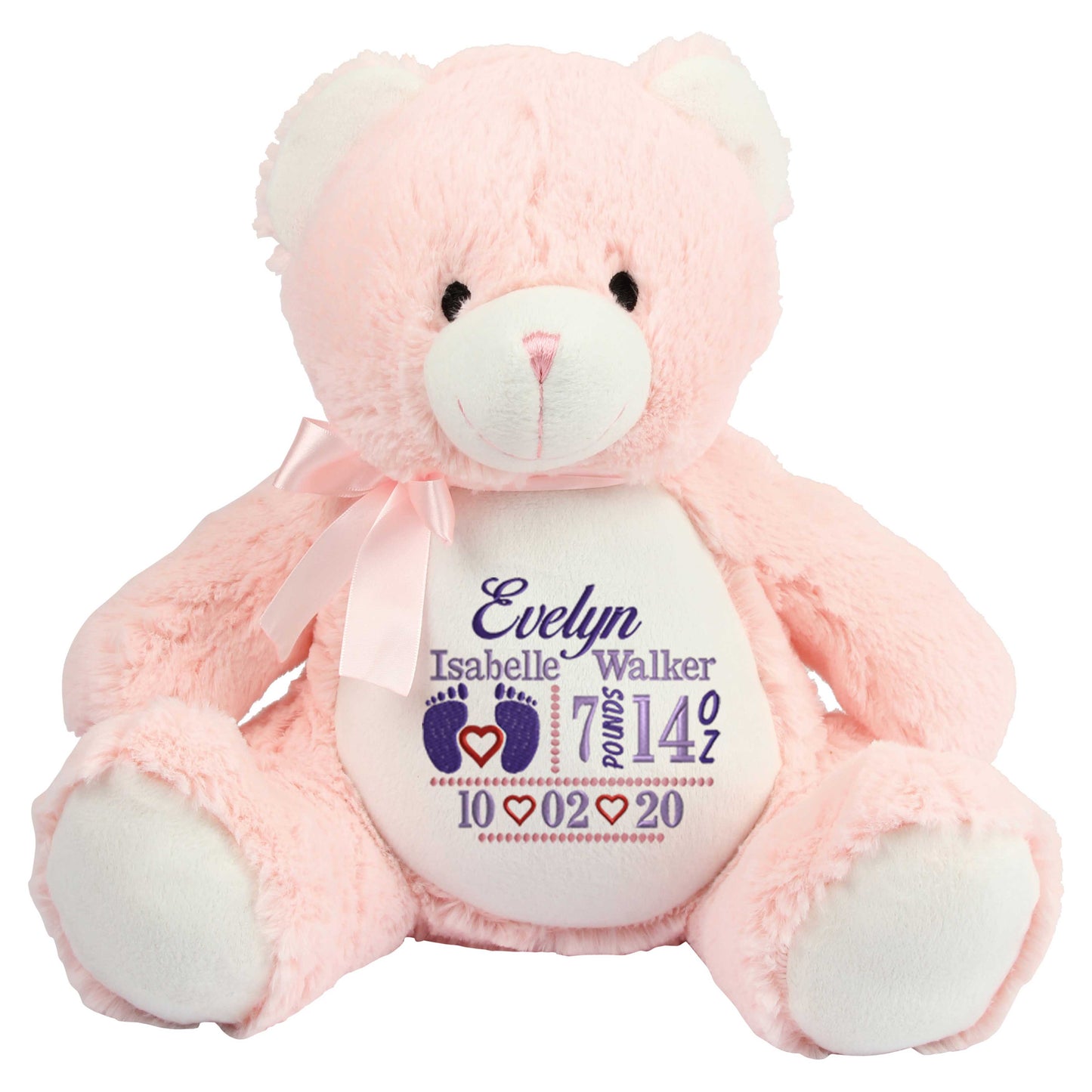 Personalised Pink New Baby Bear - Embroidered Birth Design